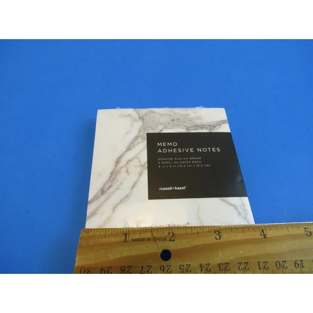Russell + Hazel Memo Sticky Notes, Marble, 4” x 4”, 3 Pads, 50 Sheets Each
